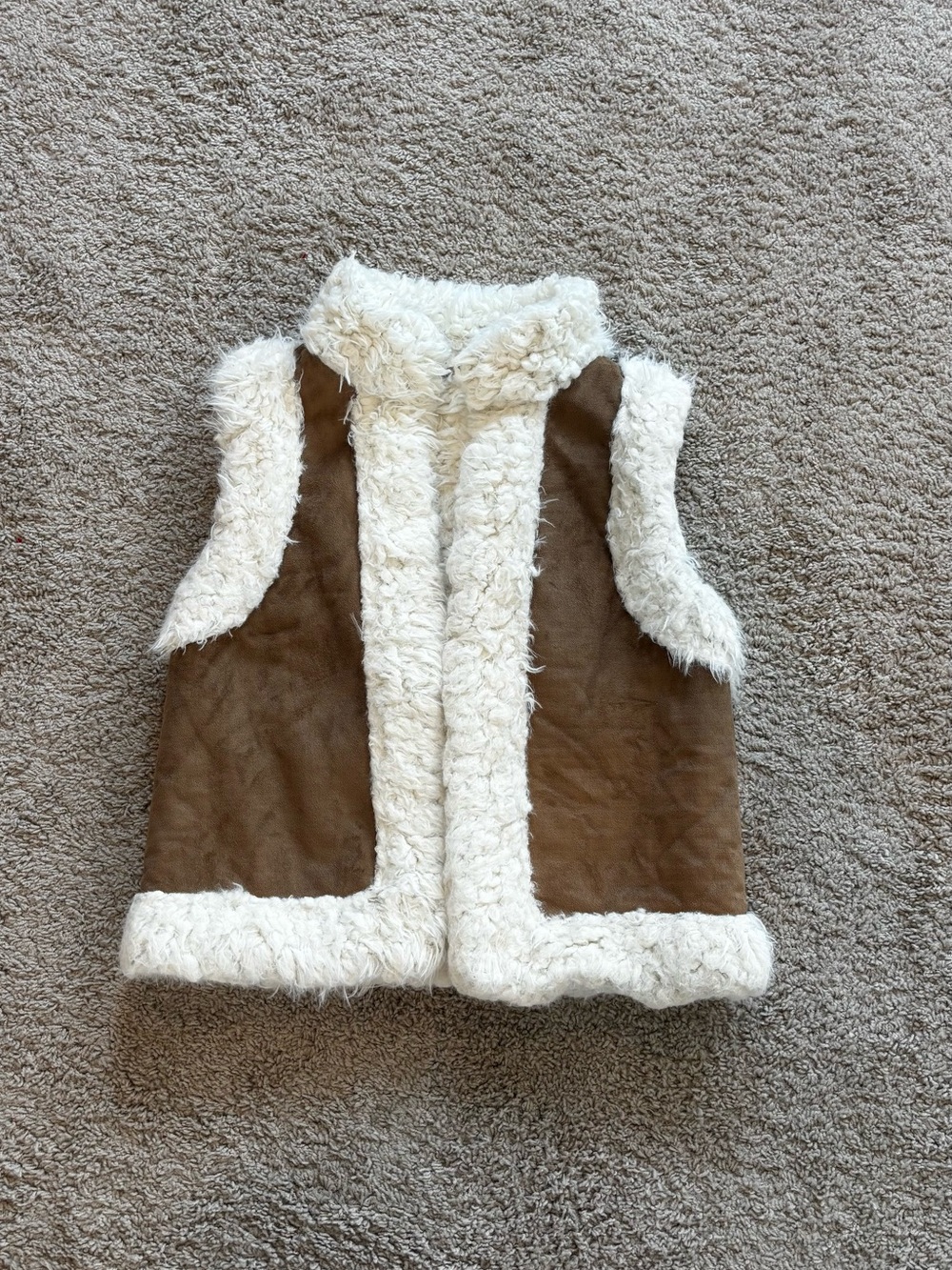 Vintage Cream Faux Shearling Trim Brown Suede-Look Vest